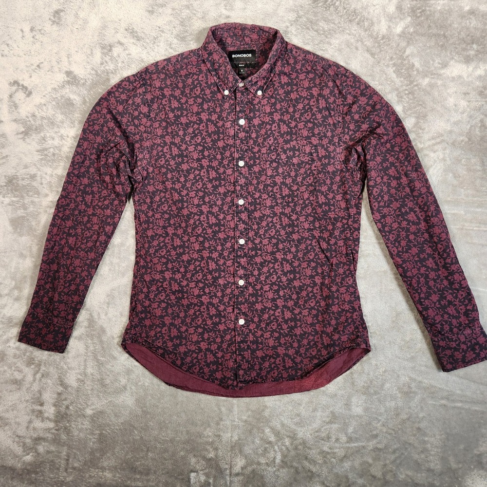 Bonobos Button Down Mens Medium Slim Fit Burgundy Floral 24273-PR604‎ EUC